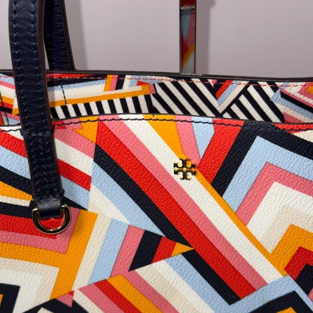 Tory Burch Kerrington Cut Out T Print Geometric Large Tote Bag Leather NEW